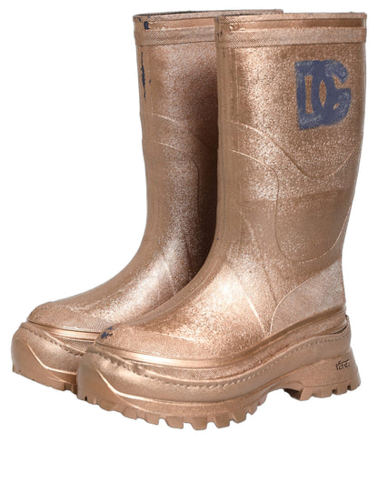 Dolce & Gabbana Rose Gold PVC Pull On Rain Boots Men Shoes