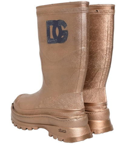 Dolce & Gabbana Rose Gold PVC Pull On Rain Boots Men Shoes
