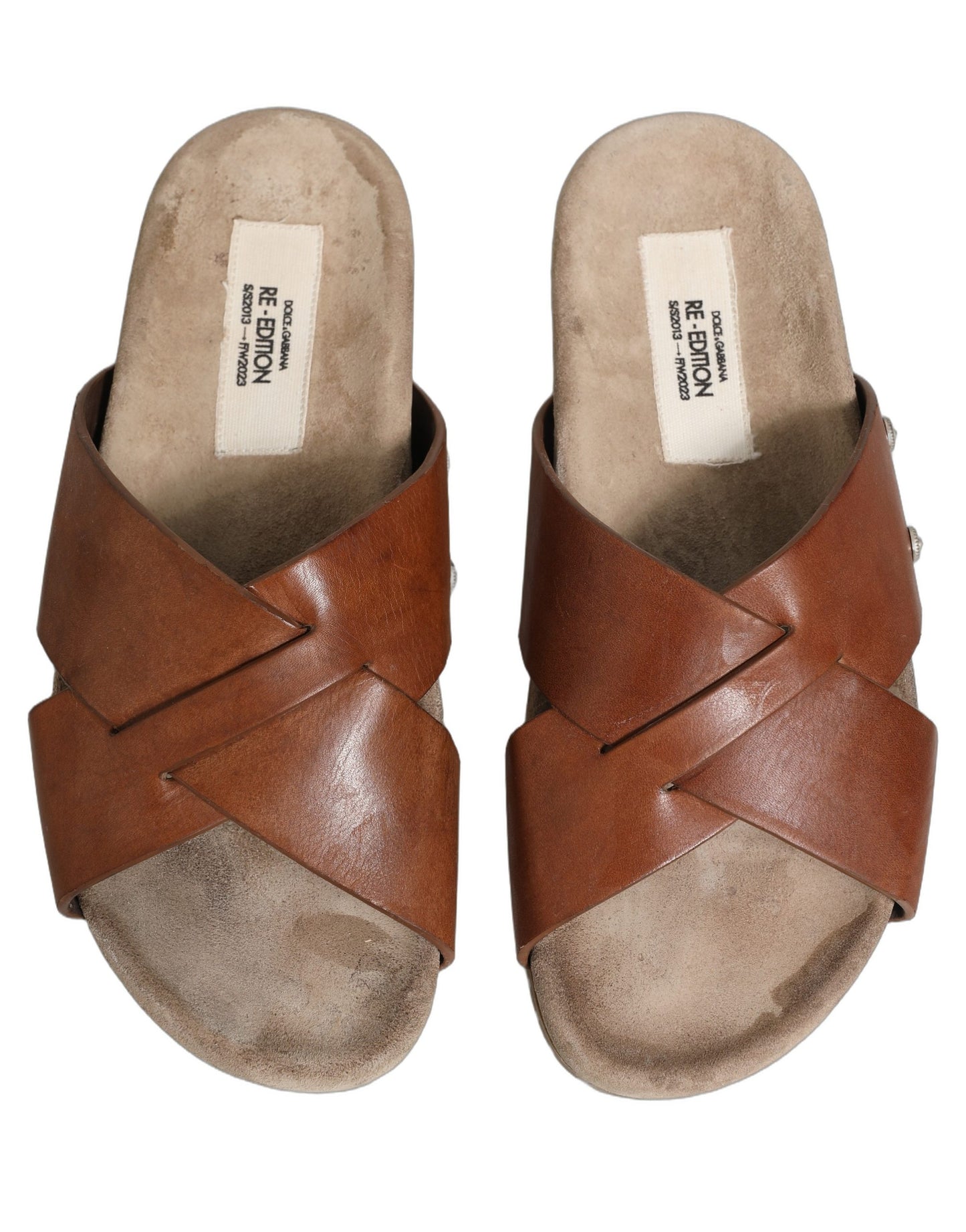 Dolce & Gabbana Brown Calf Leather Slides Sandals Shoes