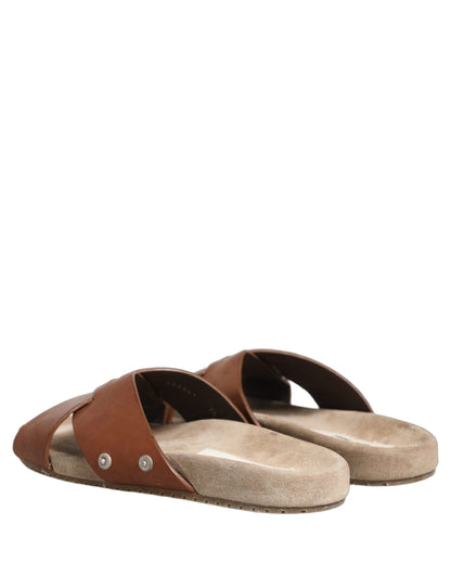 Dolce & Gabbana Brown Calf Leather Slides Sandals Shoes