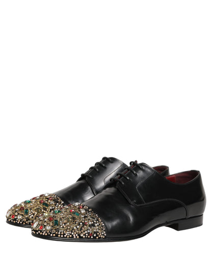 Dolce & Gabbana Black Crystals Embellished Men Derby Shoes