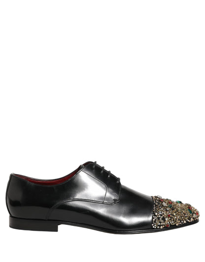 Dolce & Gabbana Black Crystals Embellished Men Derby Shoes