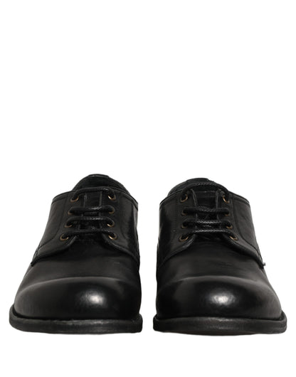 Dolce & Gabbana Black Leather Men Derby Dress Formal Shoes