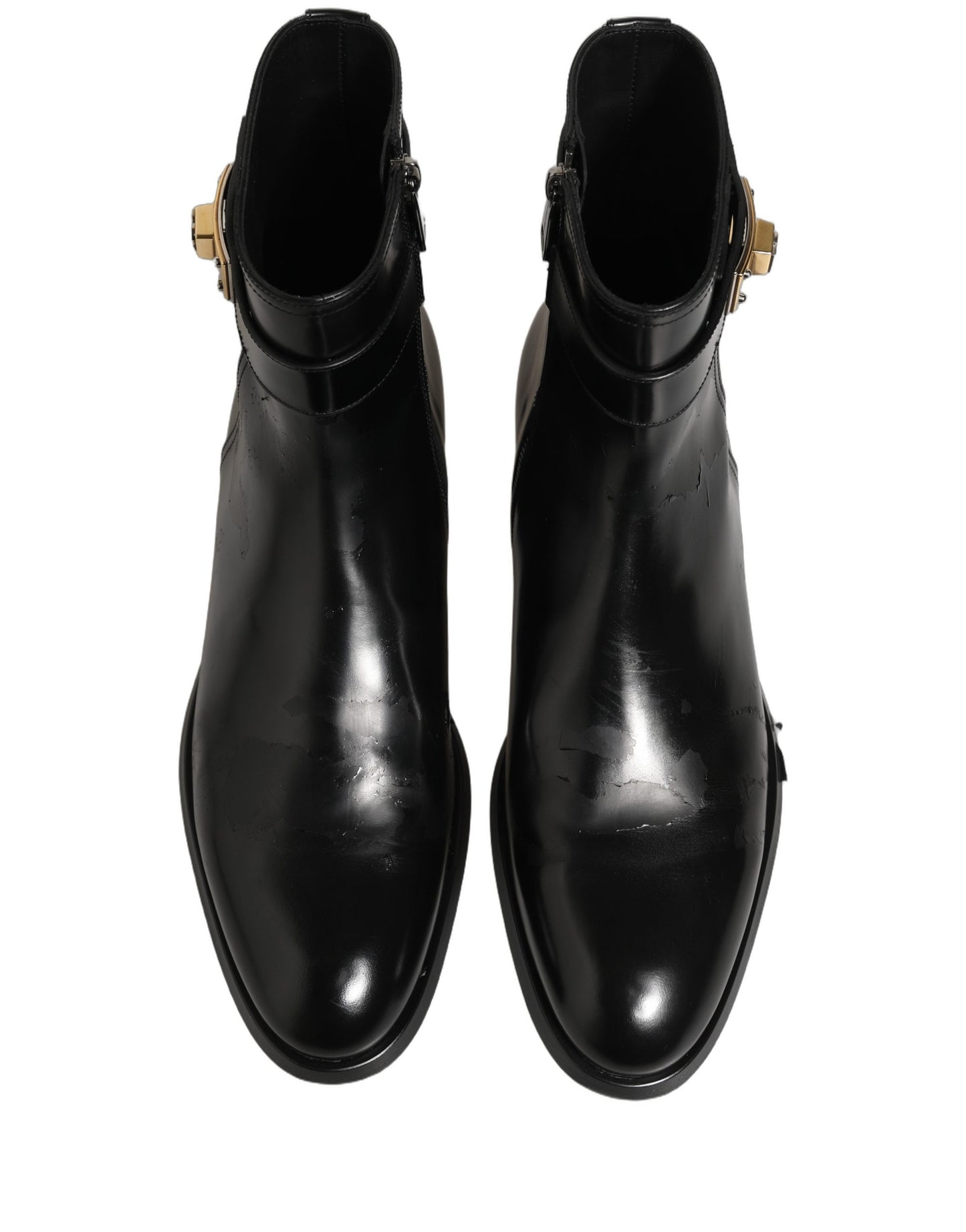 Dolce & Gabbana Black Leather Logo Buckle Mid Calf Boots Shoes