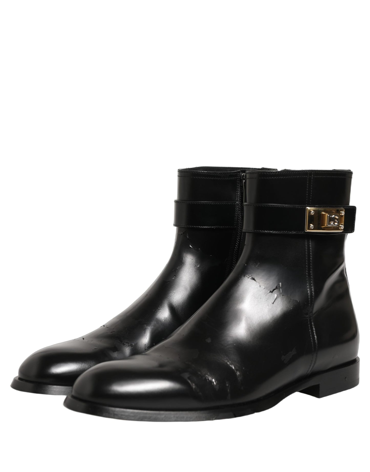 Dolce & Gabbana Black Leather Logo Buckle Mid Calf Boots Shoes