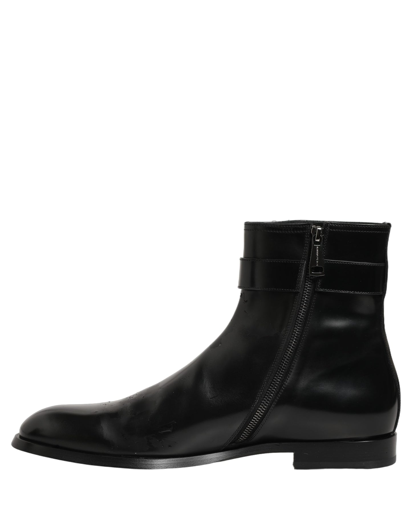 Dolce & Gabbana Black Leather Logo Buckle Mid Calf Boots Shoes