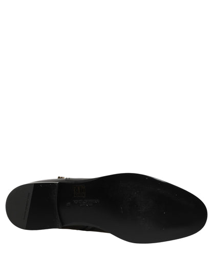 Dolce & Gabbana Black Leather Logo Buckle Mid Calf Boots Shoes