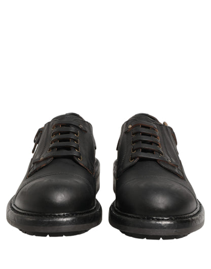Dolce & Gabbana Dress Black Leather Lace Up Derby Men Shoes