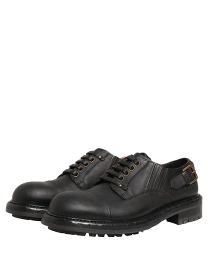 Dolce & Gabbana Dress Black Leather Lace Up Derby Men Shoes