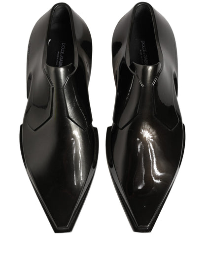 Dolce & Gabbana Dress Shiny Black Slip On Plastic Dress Shoes