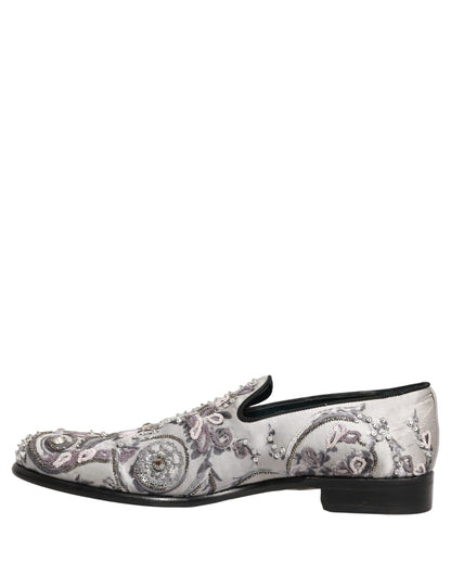 Dolce & Gabbana White Sequined Formal Slip On Loafers Shoes