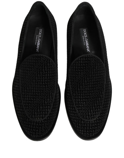 Dolce & Gabbana Black Logo Monogram Men Dress Loafers Shoes