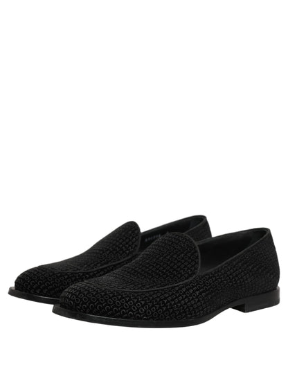 Dolce & Gabbana Black Logo Monogram Men Dress Loafers Shoes