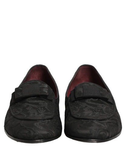 Dolce & Gabbana Black Floral Brocade Men Dress Loafers Shoes