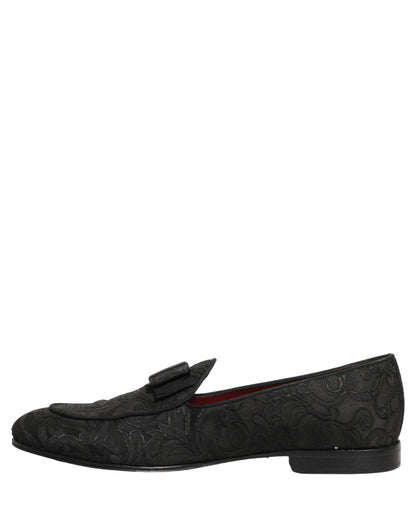 Dolce & Gabbana Black Floral Brocade Men Dress Loafers Shoes