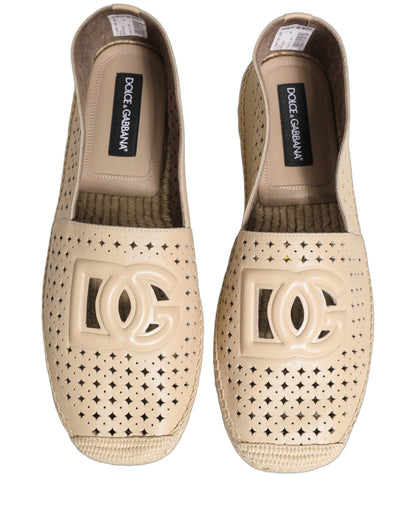 Dolce & Gabbana Beige Leather Cutout Logo Espadrilles Shoes