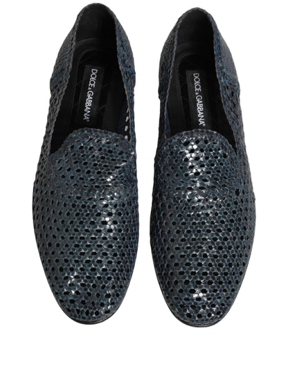 Dolce & Gabbana Blue Woven Raffia Slip On Loafers Men Shoes