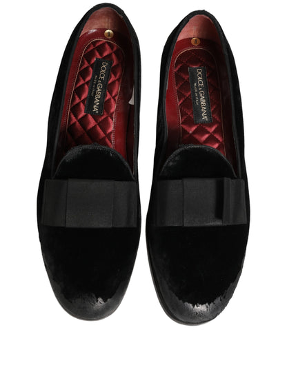 Dolce & Gabbana Black Velvet Loafers Formal Men Dress Shoes