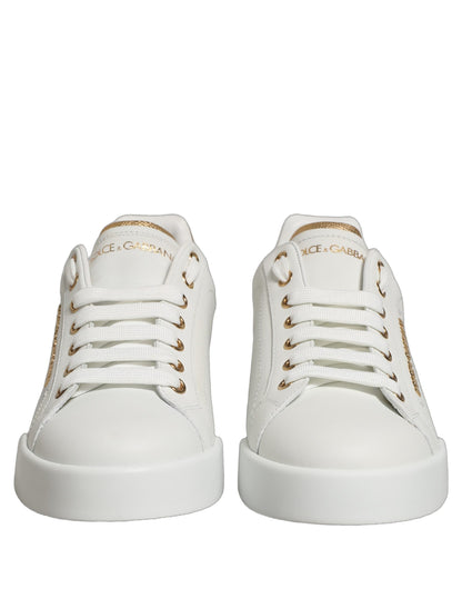 Dolce & Gabbana White Gold Embellished Low Top Sneakers Shoes