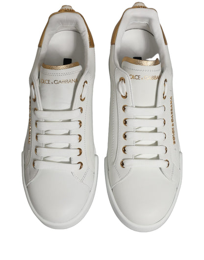 Dolce & Gabbana White Gold Embellished Low Top Sneakers Shoes