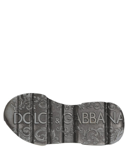 Dolce & Gabbana White Silver Daymaster Leather Low Top Sneakers Shoes