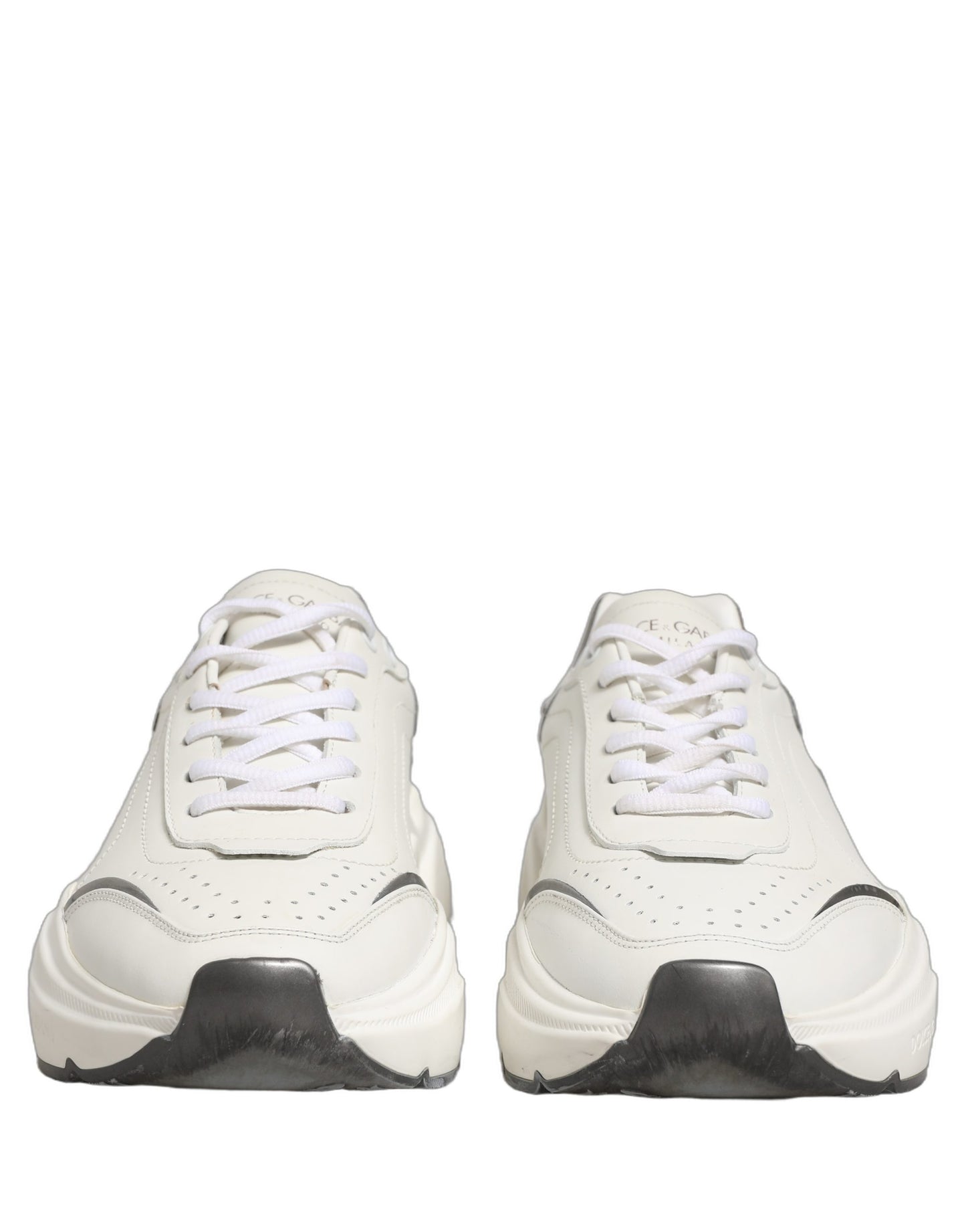 Dolce & Gabbana White Silver Daymaster Leather Low Top Sneakers Shoes