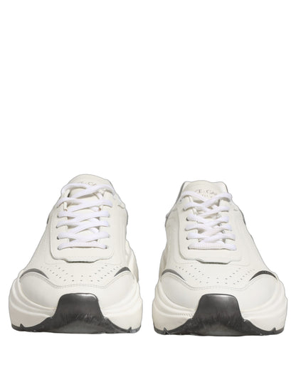 Dolce & Gabbana White Silver Daymaster Leather Low Top Sneakers Shoes