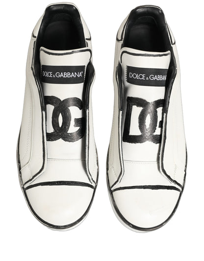 Dolce & Gabbana White Leather Portofino Low Top Sneakers Shoes
