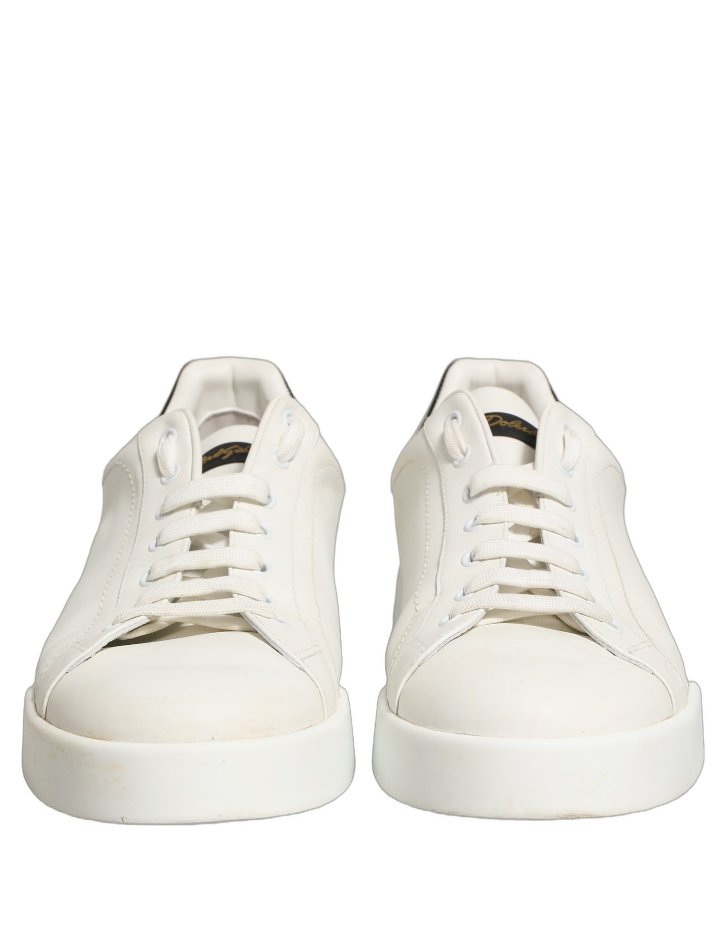 Dolce & Gabbana White Black Leather Lace Up Sneakers Shoes