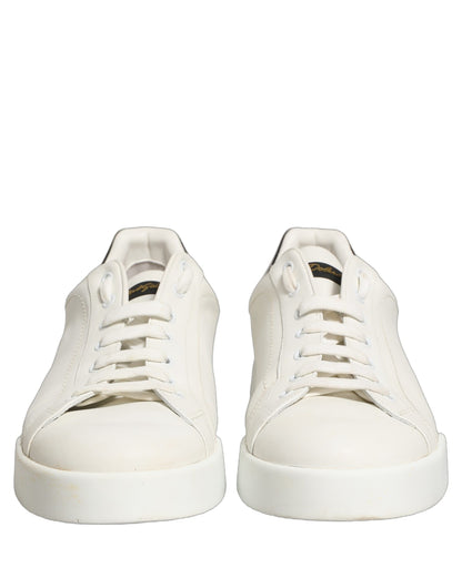 Dolce & Gabbana White Black Leather Lace Up Sneakers Shoes