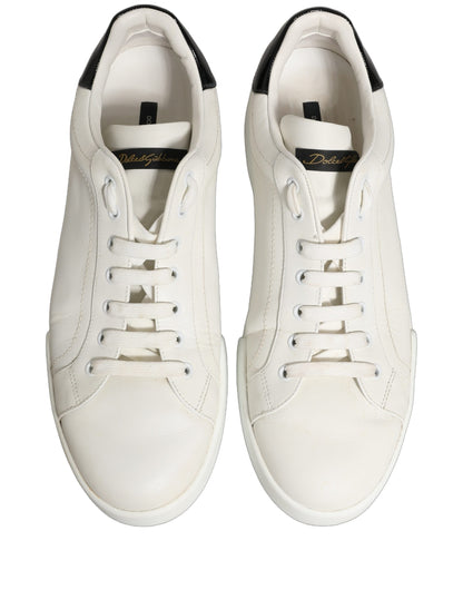 Dolce & Gabbana White Black Leather Lace Up Sneakers Shoes