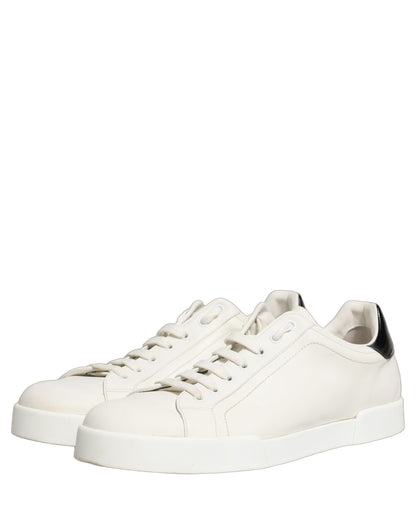 Dolce & Gabbana White Black Leather Lace Up Sneakers Shoes
