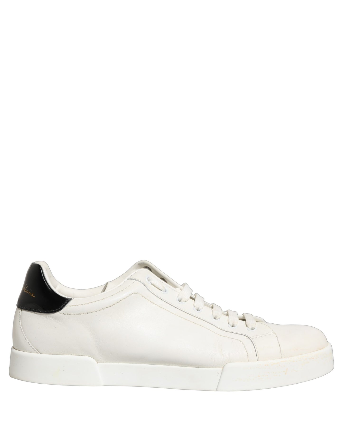 Dolce & Gabbana White Black Leather Lace Up Sneakers Shoes