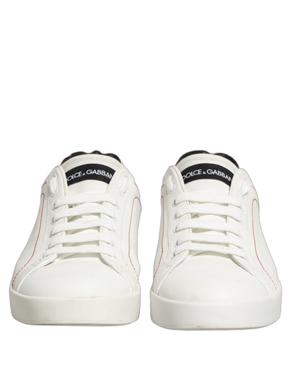Dolce & Gabbana White Black Leather Lace Up Sneakers Shoes