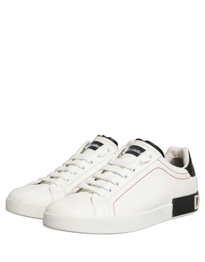 Dolce & Gabbana White Black Leather Lace Up Sneakers Shoes