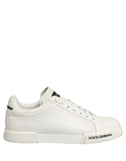 Dolce & Gabbana White Leather Logo Low Top Men Sneakers Shoes