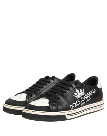 Dolce & Gabbana Black Leather Crown Milano Men Sneakers Shoes