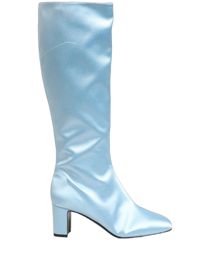 Dolce & Gabbana Light Blue Satin Knee High Boots Shoes