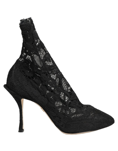 Dolce & Gabbana Black Socks Taormina Lace Pumps Boots Shoes