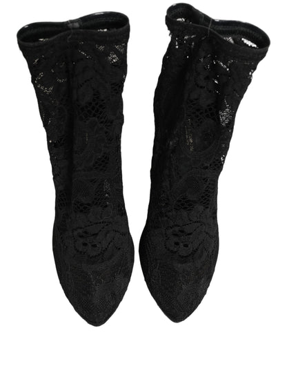 Dolce & Gabbana Black Socks Taormina Lace Pumps Boots Shoes