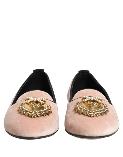 Dolce & Gabbana Pink Velvet Devotion Loafers Flats Shoes