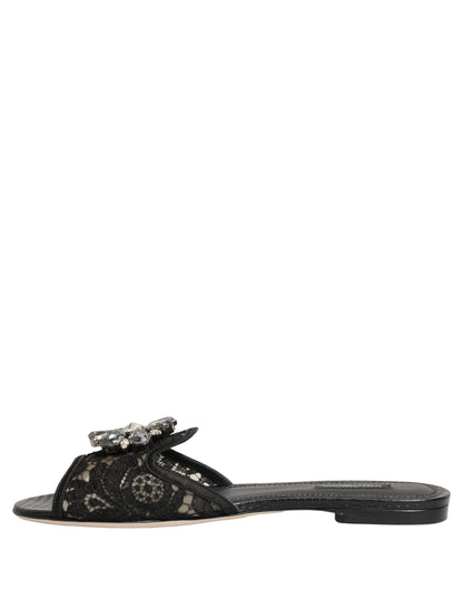 Dolce & Gabbana Black Devotion Lace Flats Slip On Shoes