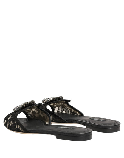 Dolce & Gabbana Black Devotion Lace Flats Slip On Shoes