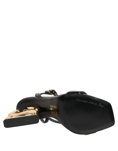 Dolce & Gabbana Black Leather Ankle Strap Heels Sandals Shoes