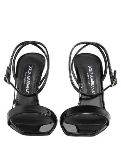 Dolce & Gabbana Black Leather Ankle Strap Heels Sandals Shoes