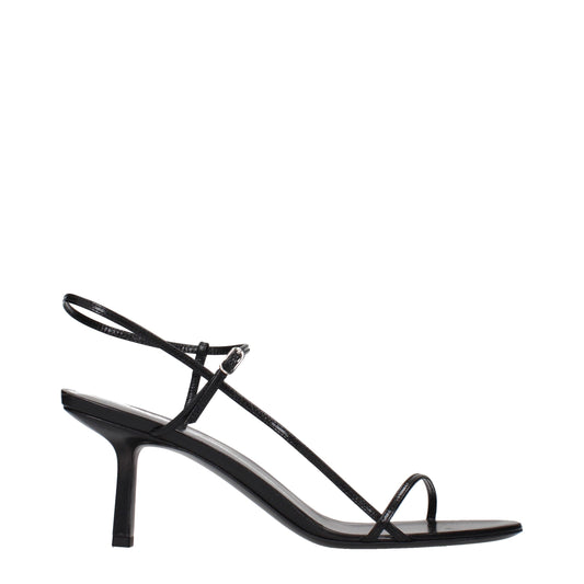 The Row Black Leather Stiletto Heel Sandals