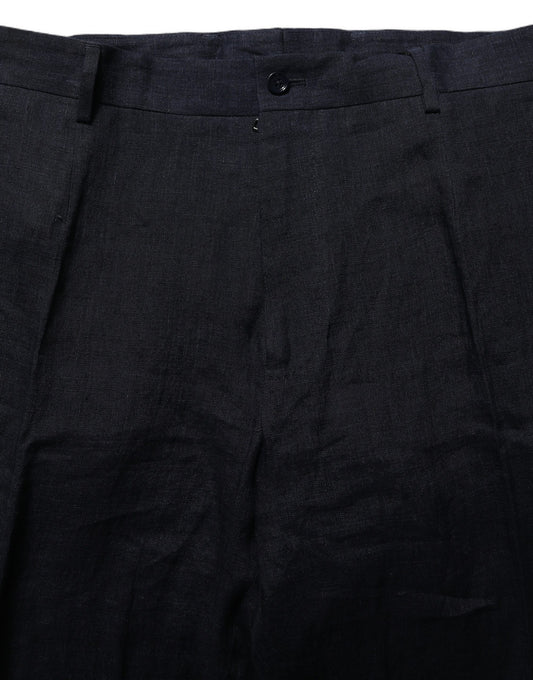Dolce & Gabbana Black Linen Straight Leg Dress Trouser Pants