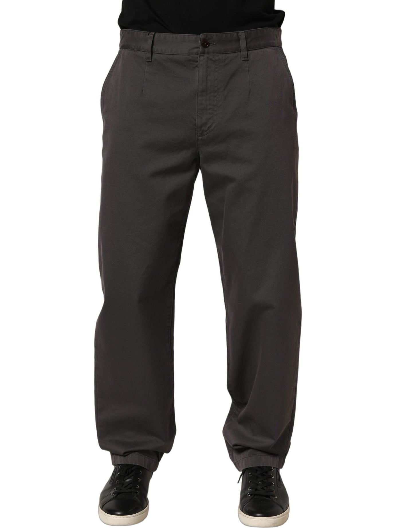 Dolce & Gabbana Dark Gray Cotton Straight Chino Trouser Pants