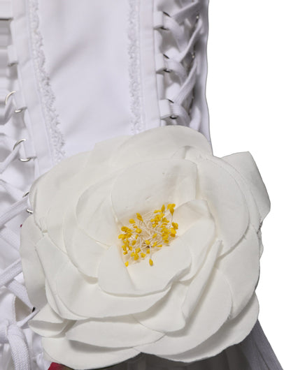Dolce & Gabbana White Cotton Gabardine Bustier Midi Dress