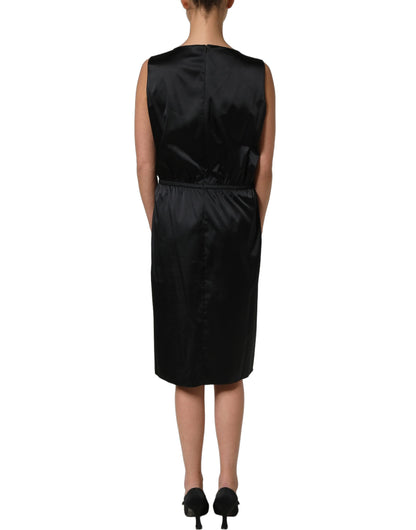 Dolce & Gabbana Black Polyester LaceTrim Sheath Midi Dress